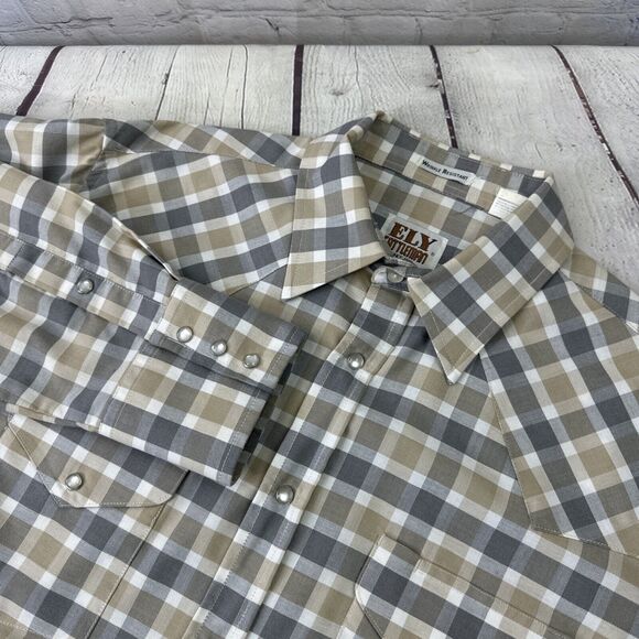 ELY Cattleman Western Pearl Snap‎ Shirt Large Plaid Silver Metallic Rodeo Cowboy - Picture 1 of 11